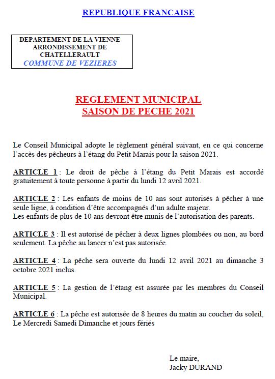 Lire la suite à propos de l’article Etang du petit Marais : Règlement municipal 2021