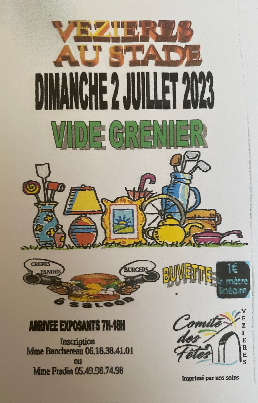 Lire la suite à propos de l’article Dimanche 2 juillet : Vide Grenier au stade de Vézières