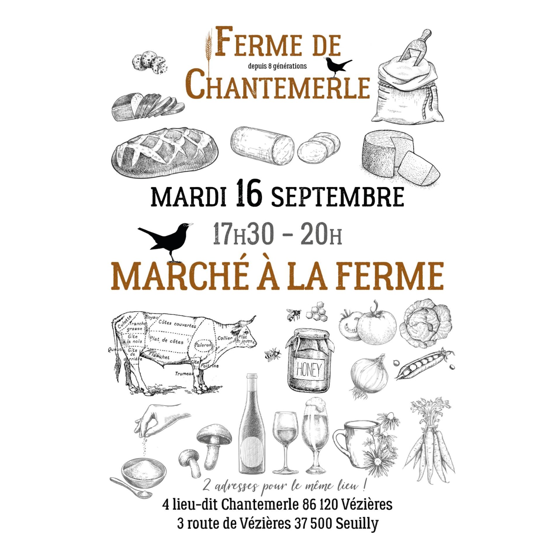 Lire la suite à propos de l’article Mardi 16 septembre 2025 : Marché à la ferme de Chantemerle à Vézières