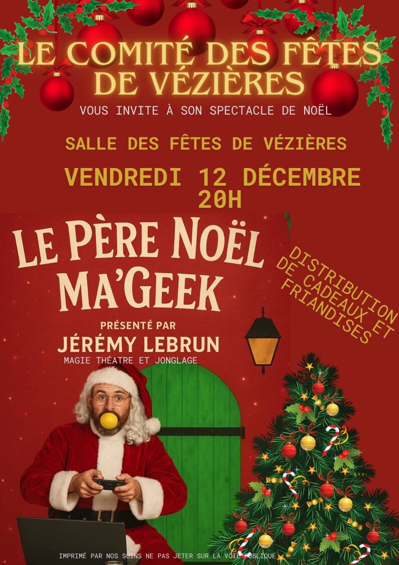 Lire la suite à propos de l’article Vendredi 12 décembre 2025 : Spectacle de Noël organisé par le Comité des fêtes